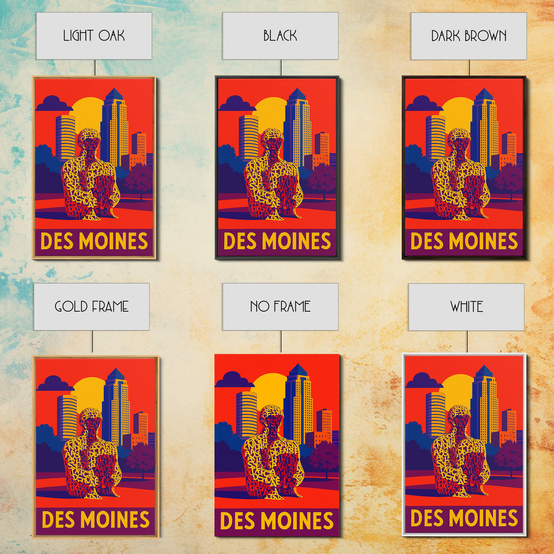 Des Moines Travel Poster, Framed Canvas Print, High Contrast City Poster, Des Moines Poster Print, Travel Poster Art, City Travel Prints