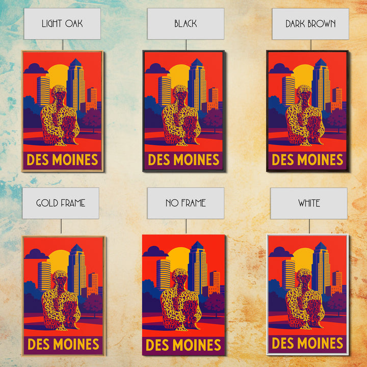 Des Moines Travel Poster, Framed Canvas Print, High Contrast City Poster, Des Moines Poster Print, Travel Poster Art, City Travel Prints