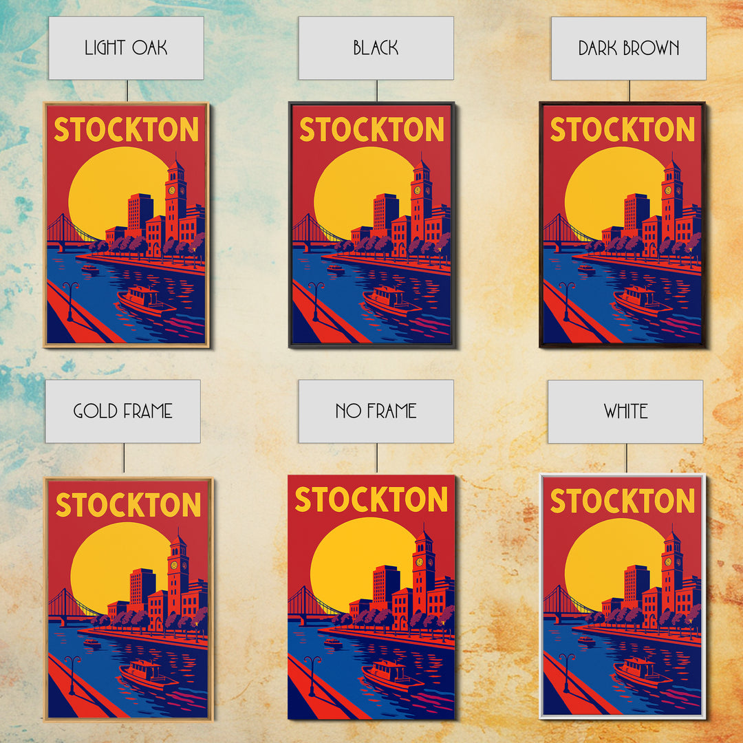 Stockton Travel Poster, Framed Canvas Print, Vibrant Retro Travel Art, Stockton City Art, Vintage City Art, Fine Art Print, Vintage Print