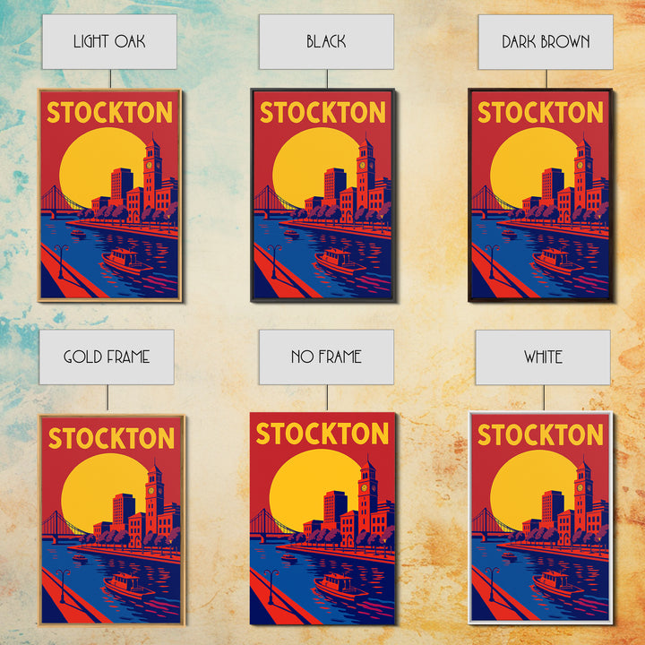 Stockton Travel Poster, Framed Canvas Print, Vibrant Retro Travel Art, Stockton City Art, Vintage City Art, Fine Art Print, Vintage Print