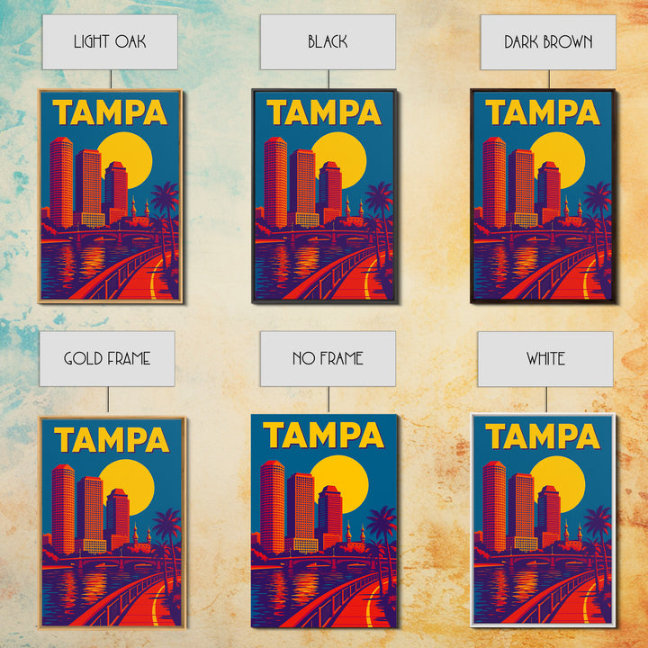 Tampa Florida Travel Poster, Framed Canvas Print, Colorful Graphic Wall Art, Tampa Poster Print, Mid Century Wall Art, Travel Art Print
