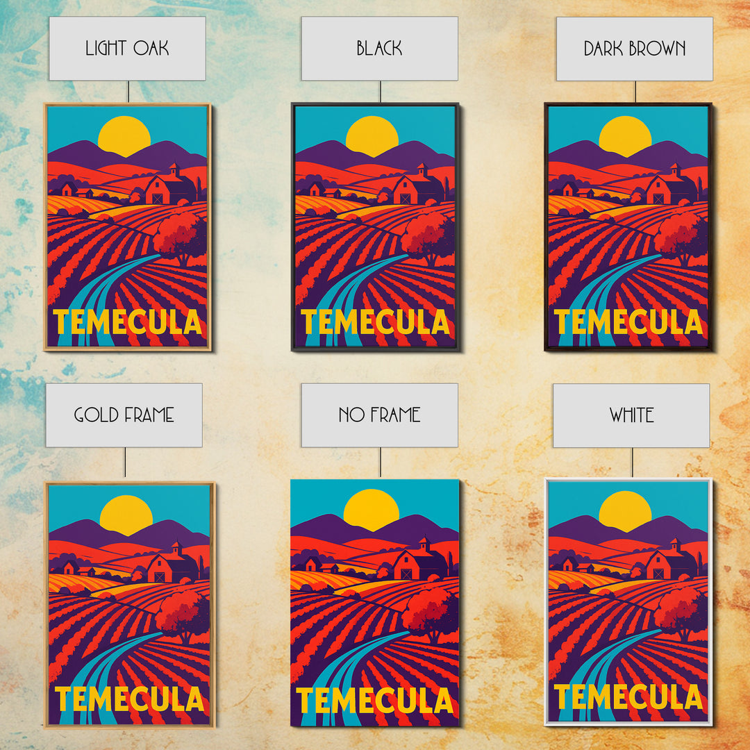 Temecula California Travel Poster, Canvas Print, Vibrant Retro Travel Art, Temecula Poster Print, Modern Wall Decor, Mid Century Wall Art