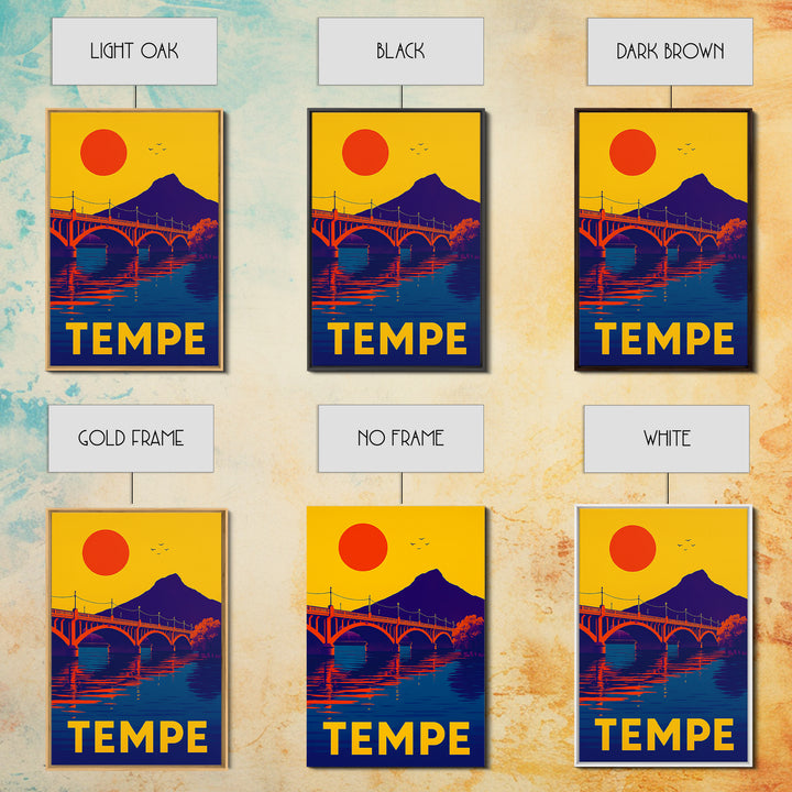 Tempe Arizona Travel Poster, Canvas Print, Vibrant Retro Travel Art, Tempe City Art, City Illustration, City Travel Prints, Poster Art