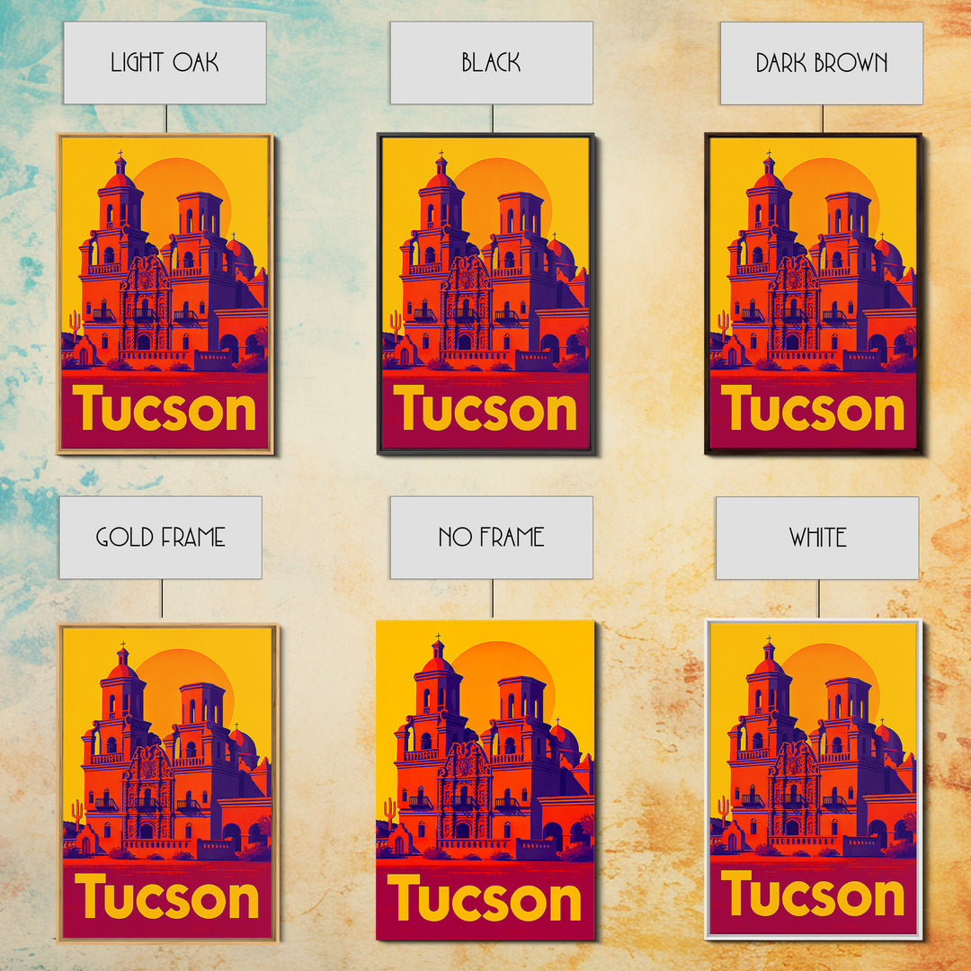 Tucson Travel Poster, Framed Canvas Print, Vibrant Retro Travel Art, Tucson Travel Art, Modern Wall Decor, Eclectic Wall Decor