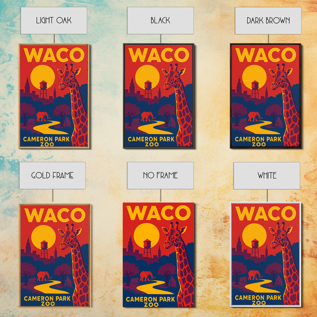 Waco Travel Poster, Framed Canvas Print, Bold Pop Art Poster, Waco Wall Art, Mid Century Wall Art, Retro Travel Print, City Art Print