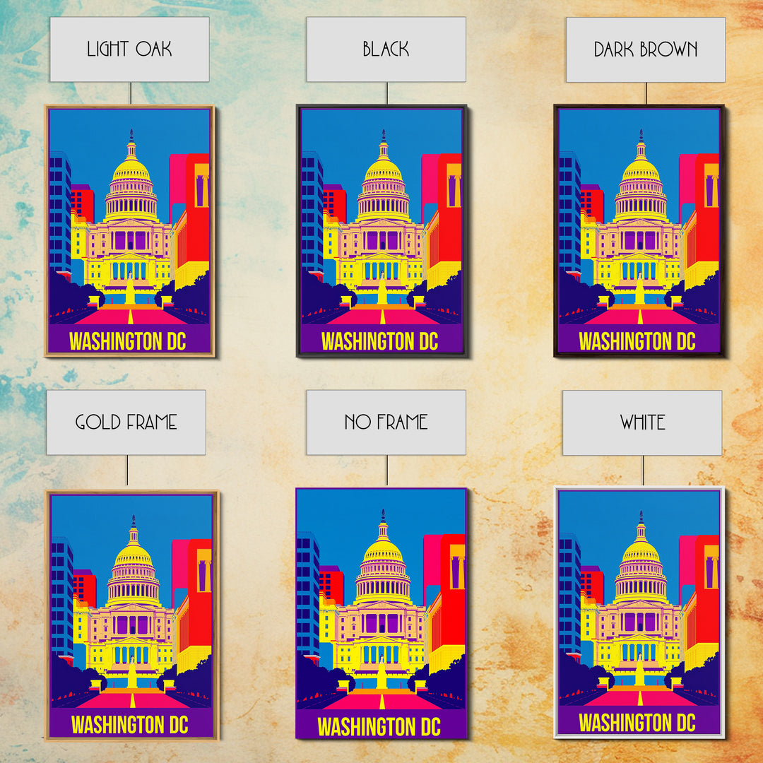 Washington Travel Poster, Framed Canvas Print, Colorful Graphic Wall Art, Washington City Art, Living Room Wall Art, Travel Wall Art