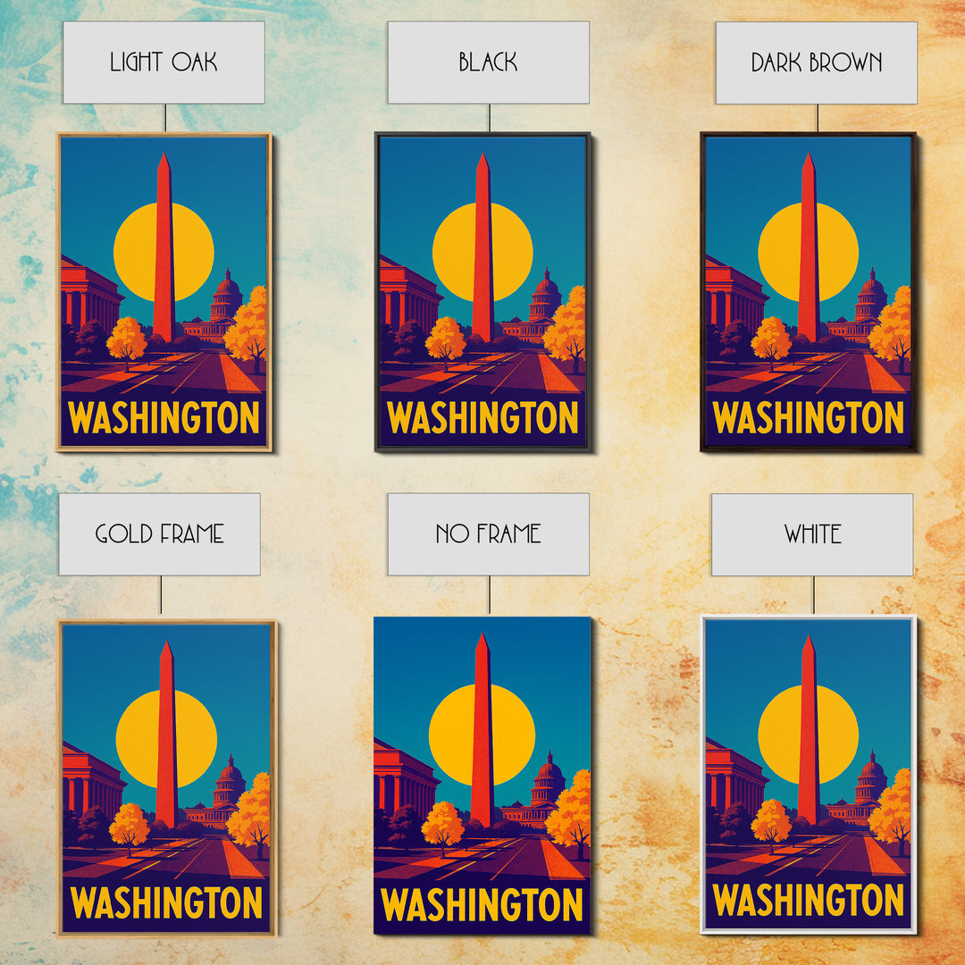 Washington Travel Poster, Framed Canvas Print, High Contrast City Poster, Washington Poster Print, Travel Poster Set, Vintage Travel Print