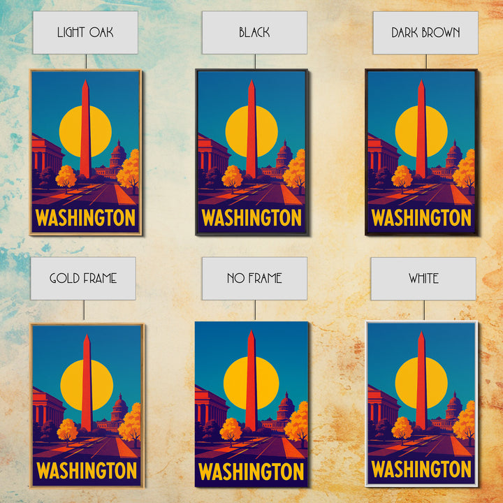 Washington Travel Poster, Framed Canvas Print, High Contrast City Poster, Washington Poster Print, Travel Poster Set, Vintage Travel Print