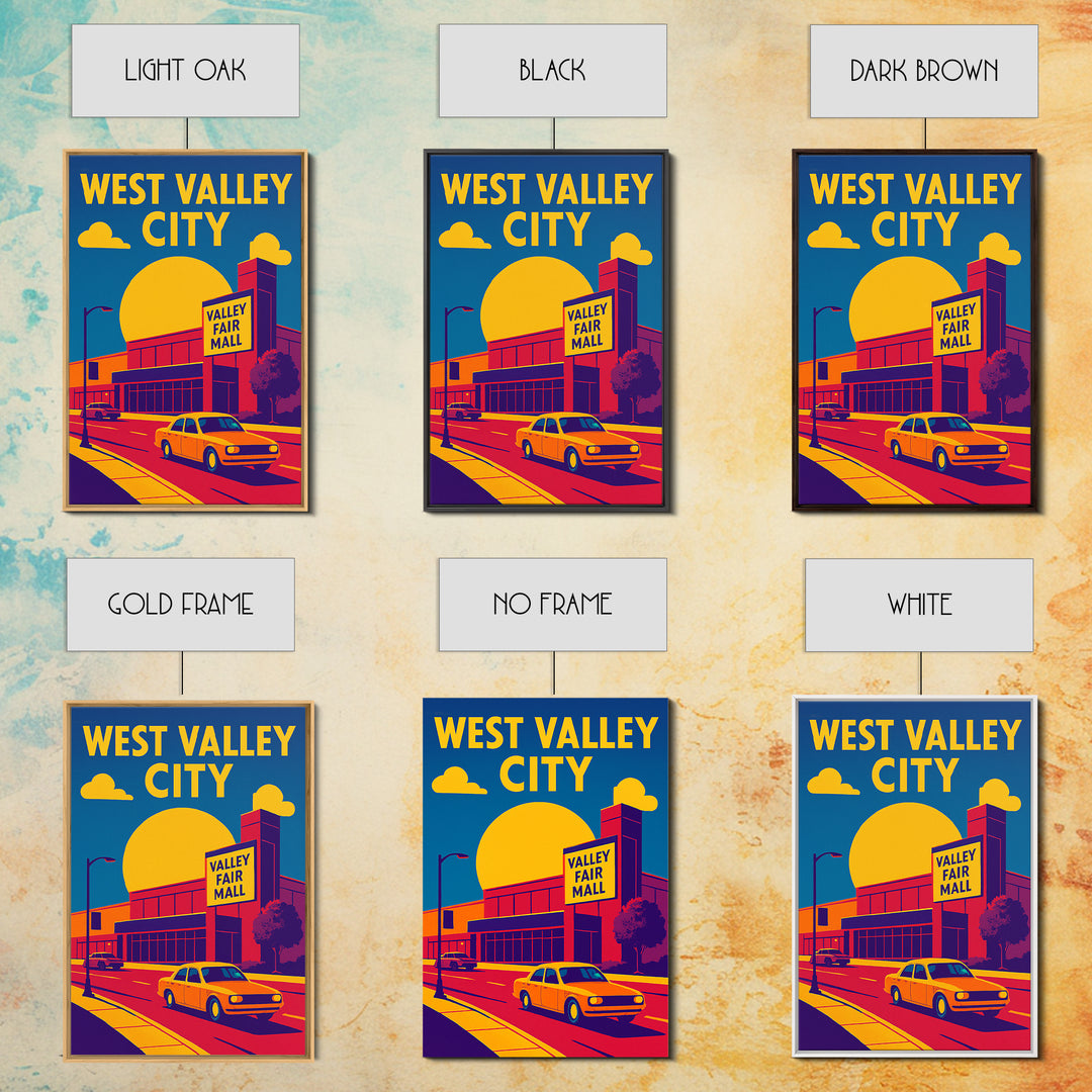 West Valley City Travel Poster, Framed Canvas Print, Vibrant Retro Travel Art, West Valley City Poster Print, Watercolor Cityscape