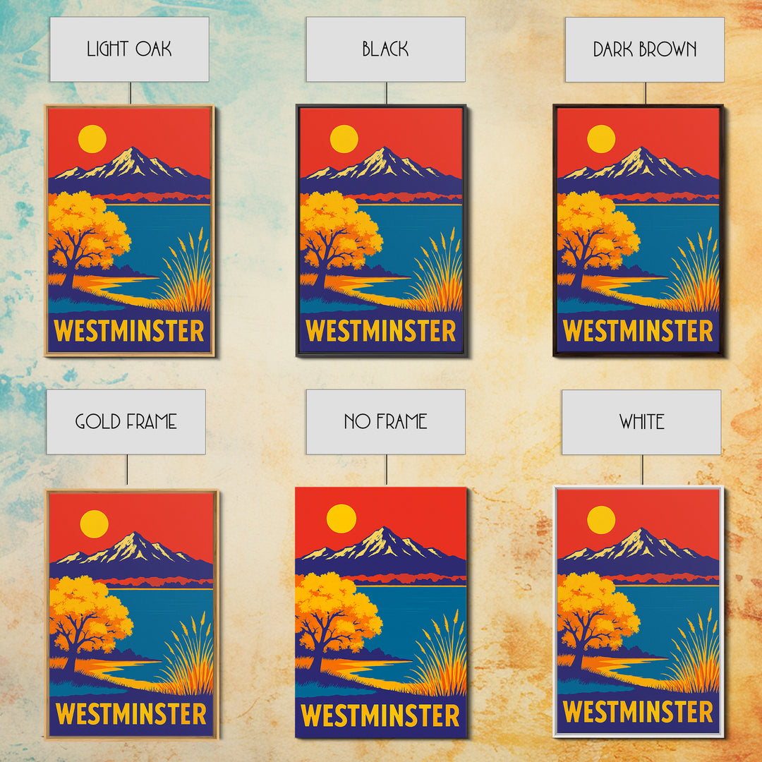 Westminster Travel Poster, Framed Canvas Print, Vibrant Retro Travel Art, Westminster City Art, Wanderlust Decor, City Illustration