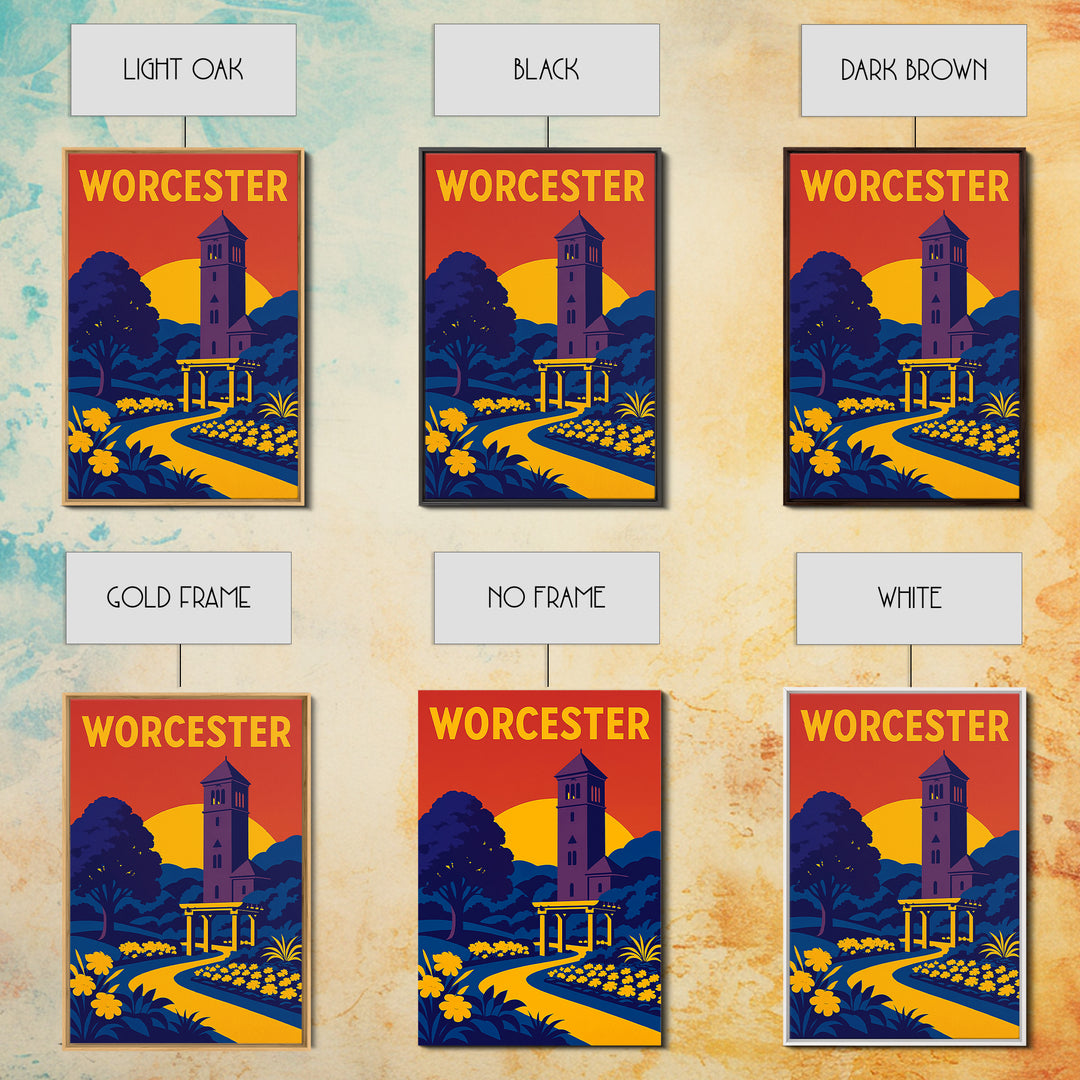 Worcester Travel Poster, Framed Canvas Print, High Contrast City Poster, Worcester Art Print, Wanderlust Decor, Travel Poster Set