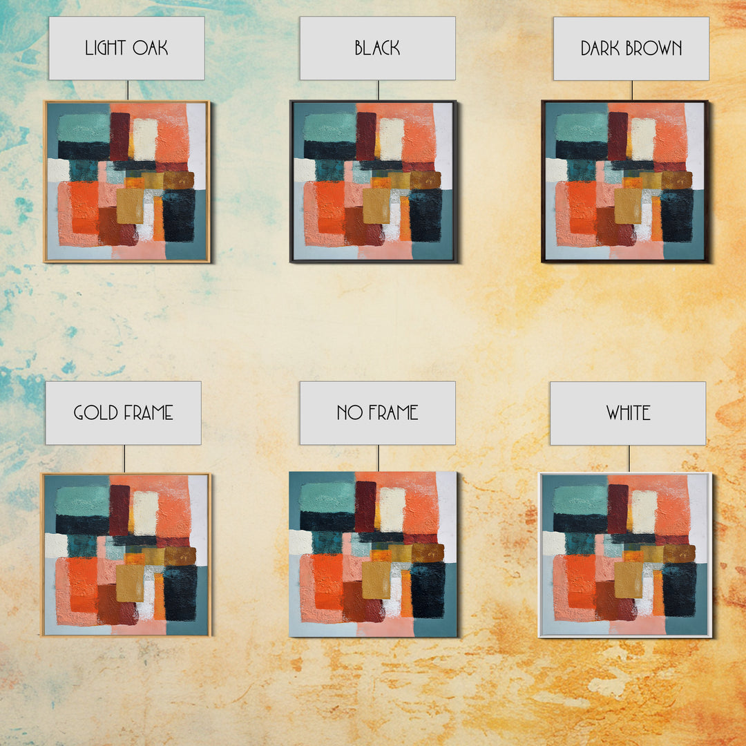 Bright Coral and Turquoise Abstract for Outdoors Framed Canvas Print, Patio Art, Decor, Patio Decor, Fine Art, Outdoor, PAT-1x1-12