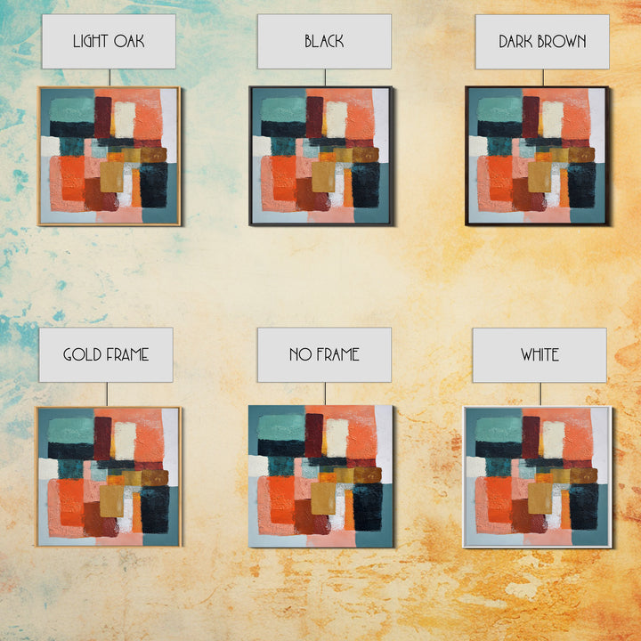 Bright Coral and Turquoise Abstract for Outdoors Framed Canvas Print, Patio Art, Decor, Patio Decor, Fine Art, Outdoor, PAT-1x1-12