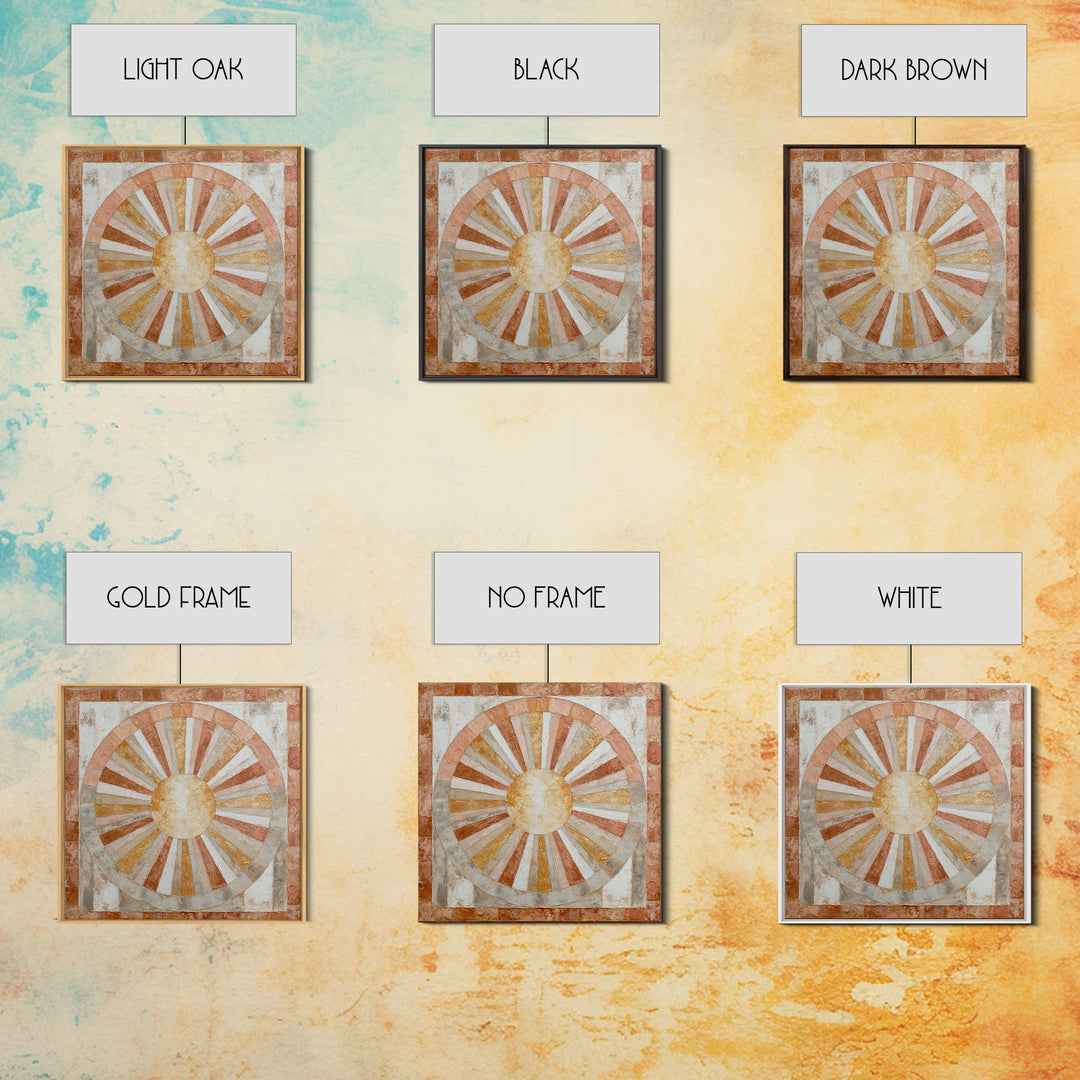 Sun Motif with Warm Terracotta Rays Canvas Print, Patio Art, Bar Art, Patio Decor, Outdoor, Outdoor Art, Gallery Decor, PAT-1x1-18