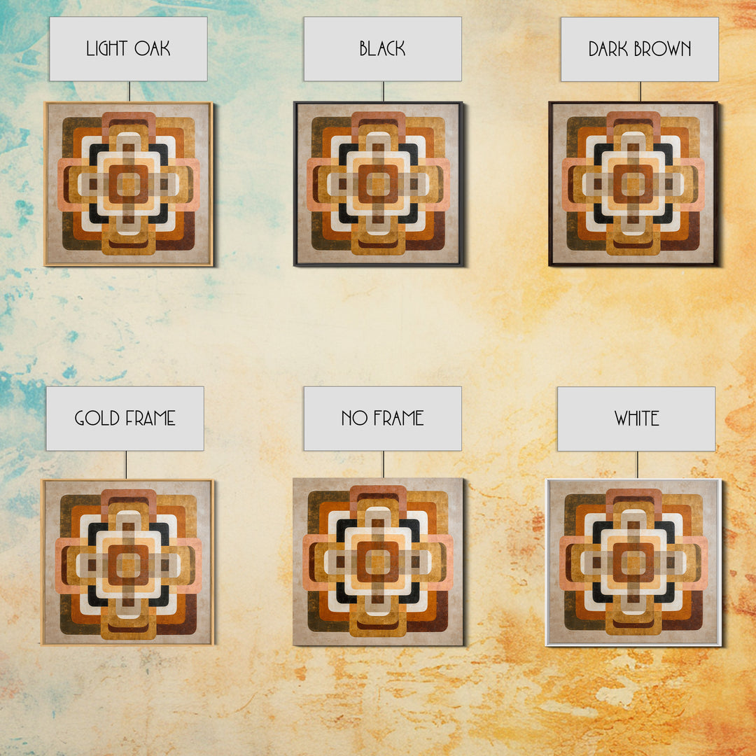 Warm Geometric Tile Pattern Framed Canvas Print, Patio Art, Lake House Decor, Patio Decor, Abstract Art, Outdoor, Boho Decor, PAT-1x1-24