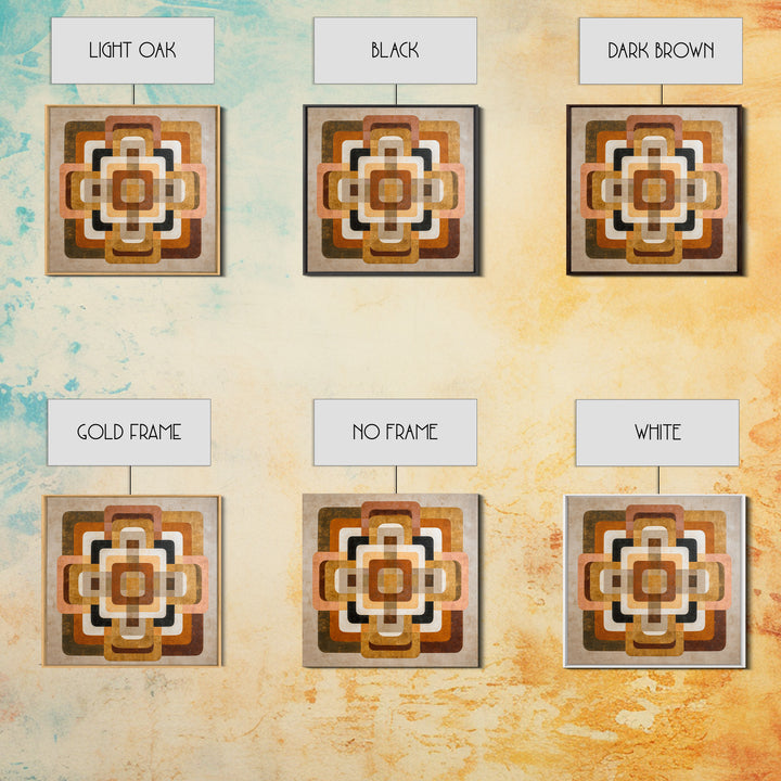 Warm Geometric Tile Pattern Framed Canvas Print, Patio Art, Lake House Decor, Patio Decor, Abstract Art, Outdoor, Boho Decor, PAT-1x1-24