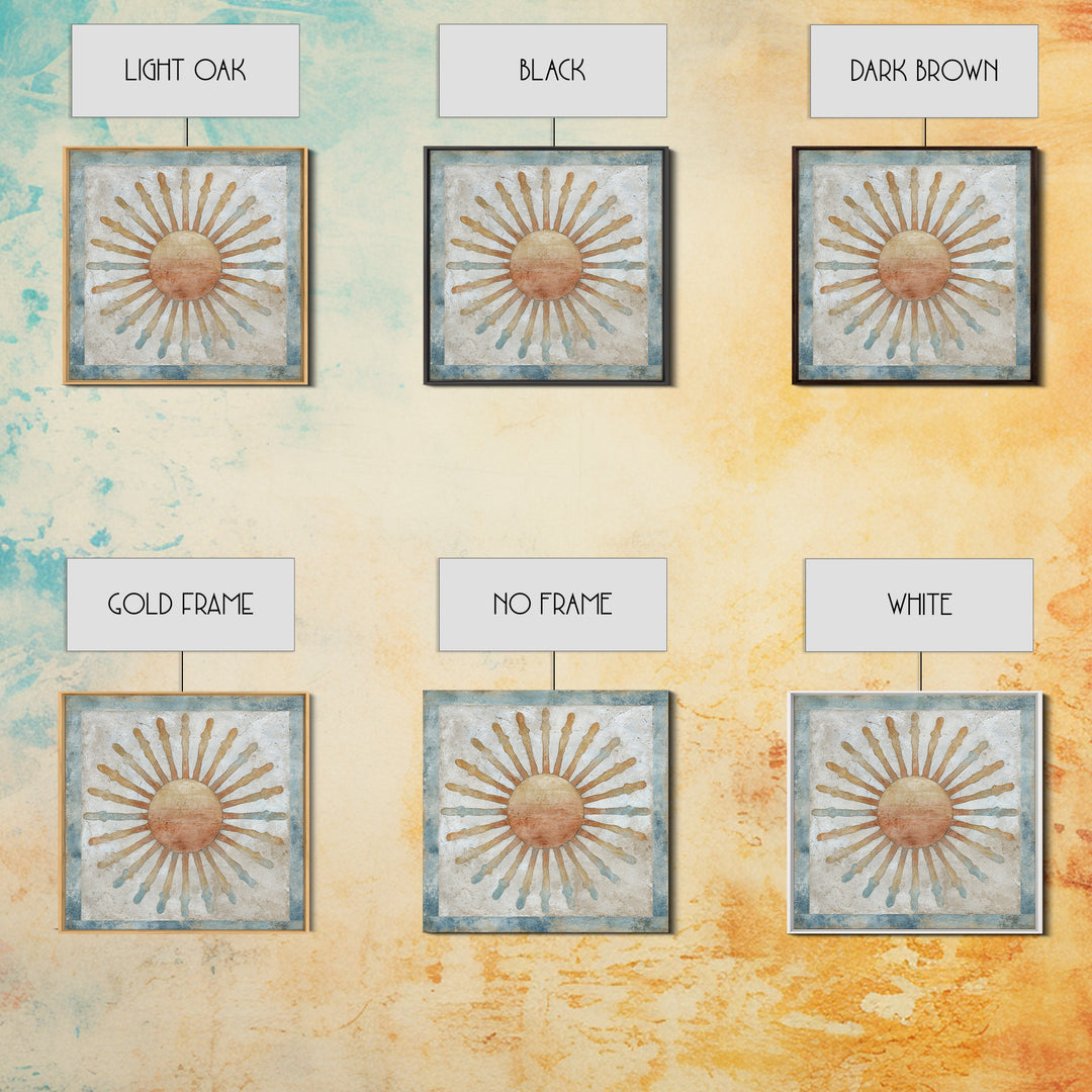 Sun Motif with Warm Terracotta Rays Framed Canvas Print, Patio Art, Floral Art, Patio Decor, Abstract Art, Outdoor, PAT-1x1-42