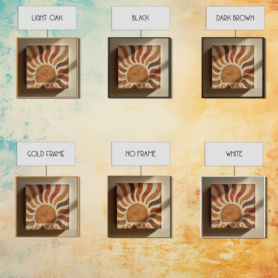 Sun Motif with Warm Terracotta Rays Framed Canvas Print, Patio Art, Floral Art, Patio Decor, Abstract Art, Outdoor, PAT-1x1-66