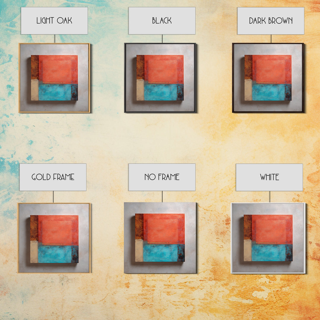 Bright Coral and Turquoise Abstract for Outdoors Framed Canvas Print, Patio Art, Mixed Media Art, Patio Decor, Outdoor, PAT-1x1-84