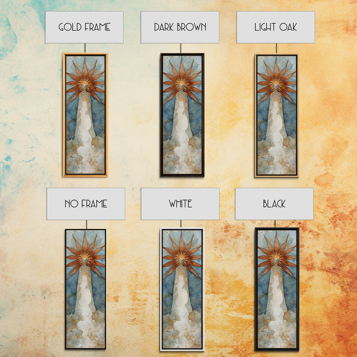 Sun Motif with Warm Terracotta Rays Framed Canvas Print, Patio Art, Patio Cushions, Patio Decor, Oil Painting, Outdoor, PAT-1x3-30