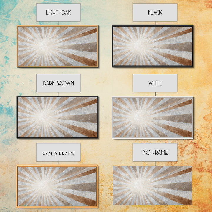 Sun Motif with Warm Terracotta Rays Canvas Print, Patio Art, Room Decor, Patio Decor, Oil Painting, Outdoor, Garden Art, PAT-2x1-62