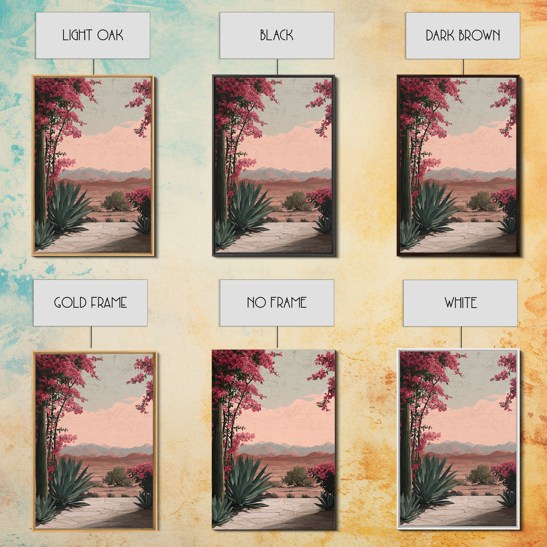 Desert Patio Agave and Bougainvillea Framed Canvas Print, Patio Art, Wall Art, Patio Decor, Oil Painting, Outdoor, PAT-2x3-1