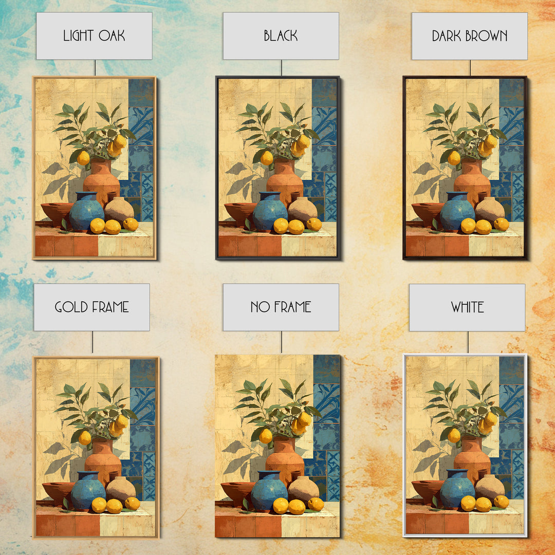 Mediterranean Lemons and Blue Tile Pattern Canvas Print, Patio Art, Luxury Decor, Patio Decor, Fine Art, Outdoor, Wall Hanging, PAT-2x3-10