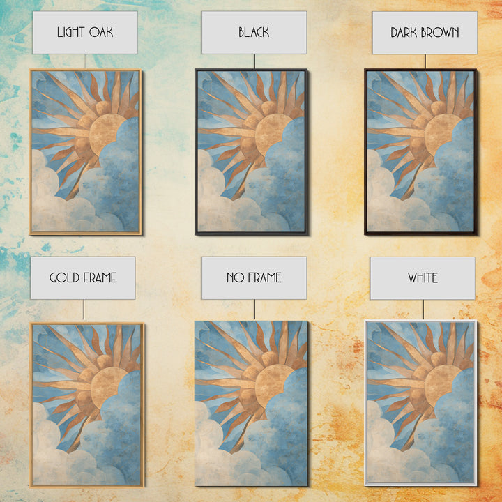 Sun Motif with Warm Terracotta Rays Framed Canvas Print, Patio Art, Boho Decor, Patio Decor, Abstract Art, Outdoor, PAT-2x3-2