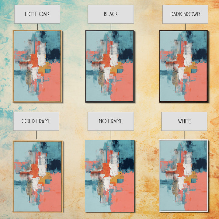 Bright Coral and Turquoise Abstract for Outdoors Framed Canvas Print, Patio Art, Wall Hanging, Patio Decor, Abstract Art, PAT-2x3-20