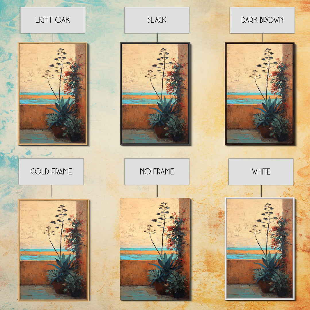 Desert Patio Agave and Bougainvillea Framed Canvas Print, Patio Art, Wall Art, Patio Decor, Oil Painting, Outdoor, PAT-2x3-25