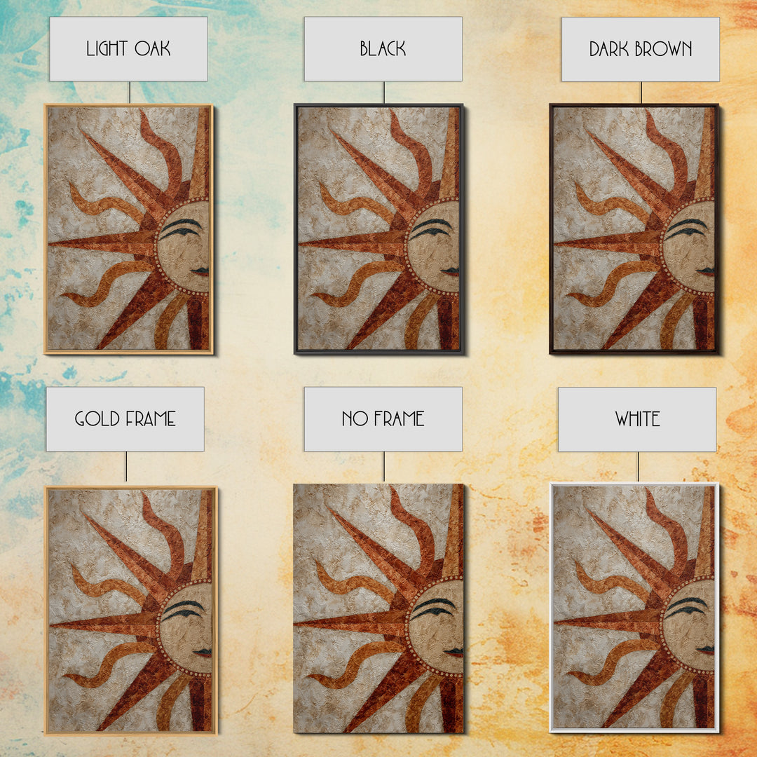 Sun Motif with Warm Terracotta Rays Framed Canvas Print, Patio Art, Boho Decor, Patio Decor, Abstract Art, Outdoor, PAT-2x3-26
