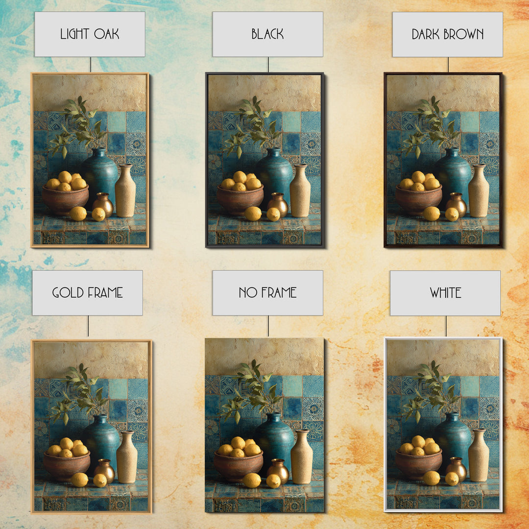 Mediterranean Lemons and Blue Tile Pattern Canvas Print, Patio Art, Metal Wall Art, Patio Decor, Outdoor, Coastal Wall Decor, PAT-2x3-58