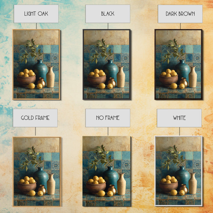 Mediterranean Lemons and Blue Tile Pattern Canvas Print, Patio Art, Metal Wall Art, Patio Decor, Outdoor, Coastal Wall Decor, PAT-2x3-58