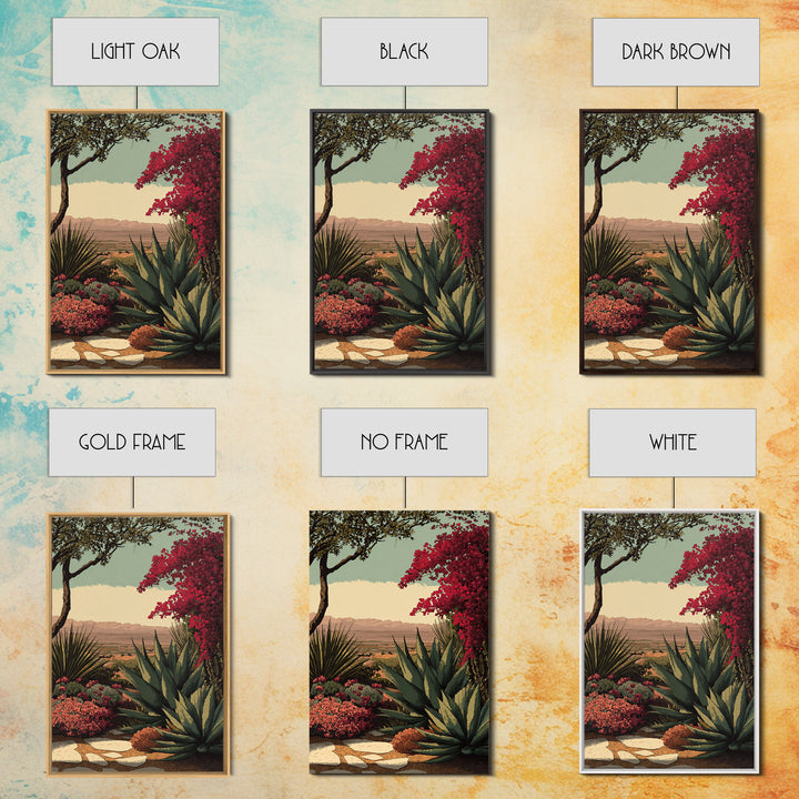 Desert Patio Agave and Bougainvillea Framed Canvas Print, Patio Art, Metal Art, Patio Decor, Fine Art, Outdoor, Patio Cushions, PAT-2x3-73
