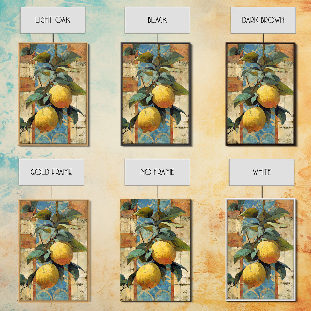 Mediterranean Lemons and Blue Tile Pattern Canvas Print, Patio Art, Metal Wall Art, Patio Decor, Outdoor, Coastal Wall Decor, PAT-2x3-82
