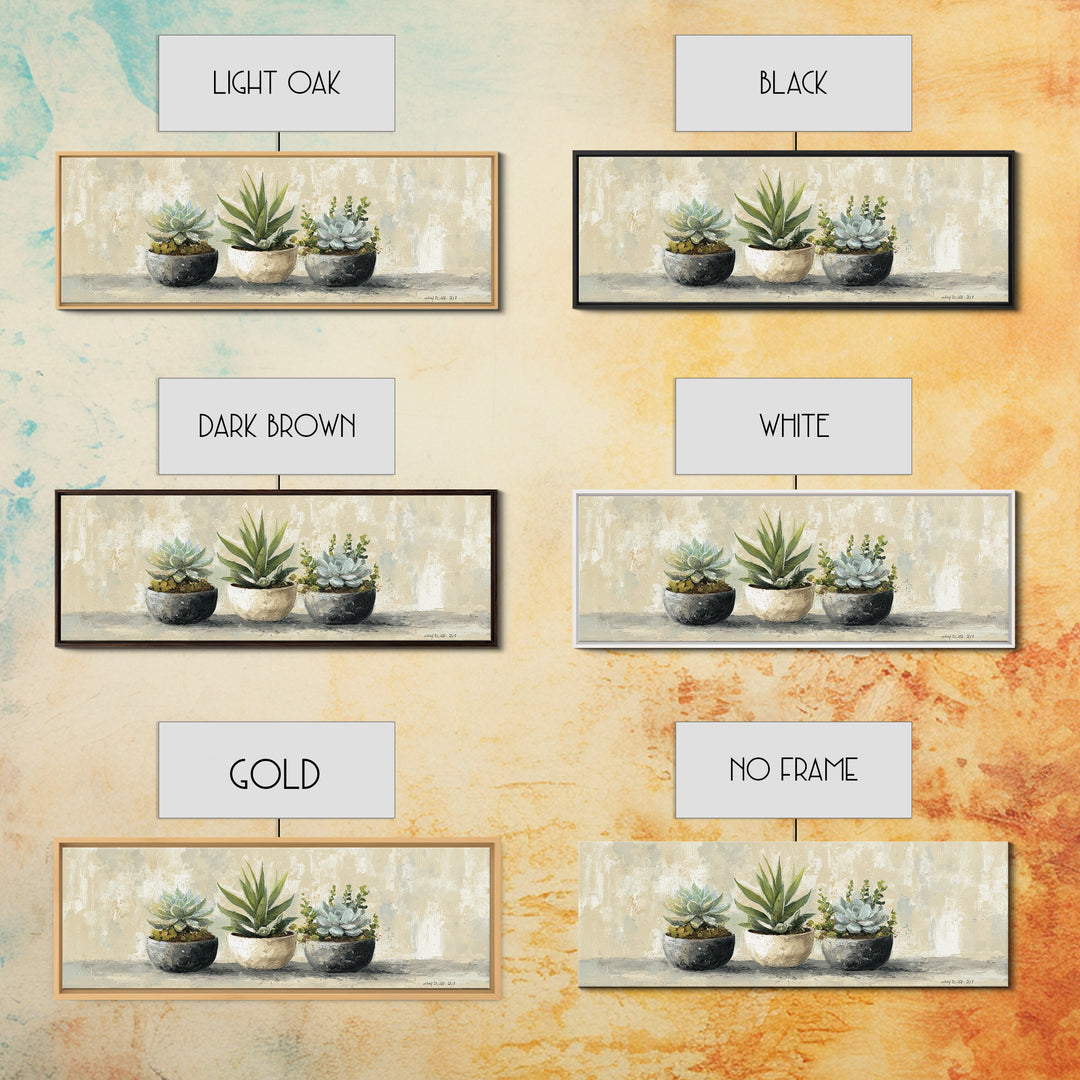 Succulent Collection in Ceramic Planters Canvas Print, Patio Art, Yard Art, Patio Decor, Fine Art, Outdoor, Lake House Decor, PAT-3x1-13