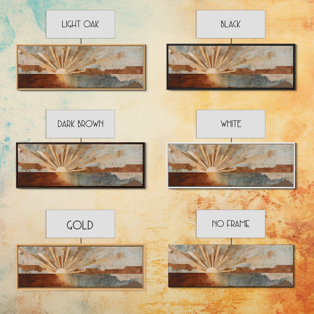 Sun Motif with Warm Terracotta Rays Framed Canvas Print, Patio Art, Outdoor Wall Decor, Patio Decor, Fine Art, Outdoor, PAT-3x1-58