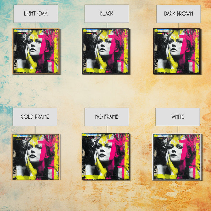 Neon Portrait with Thick Black Outlines Framed Canvas Print, Pop Art, Eclectic Home Decor, Living Room Decor, Fine Art, Pop, POP-1x1-100