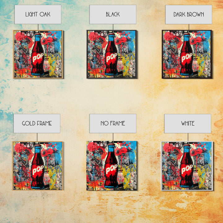 Retro Soda Bottle Framed Canvas Print, Pop Art, Bedroom Decor, Living Room Decor, Fine Art, Pop, 3d Art, Graffiti Art, POP-1x1-27