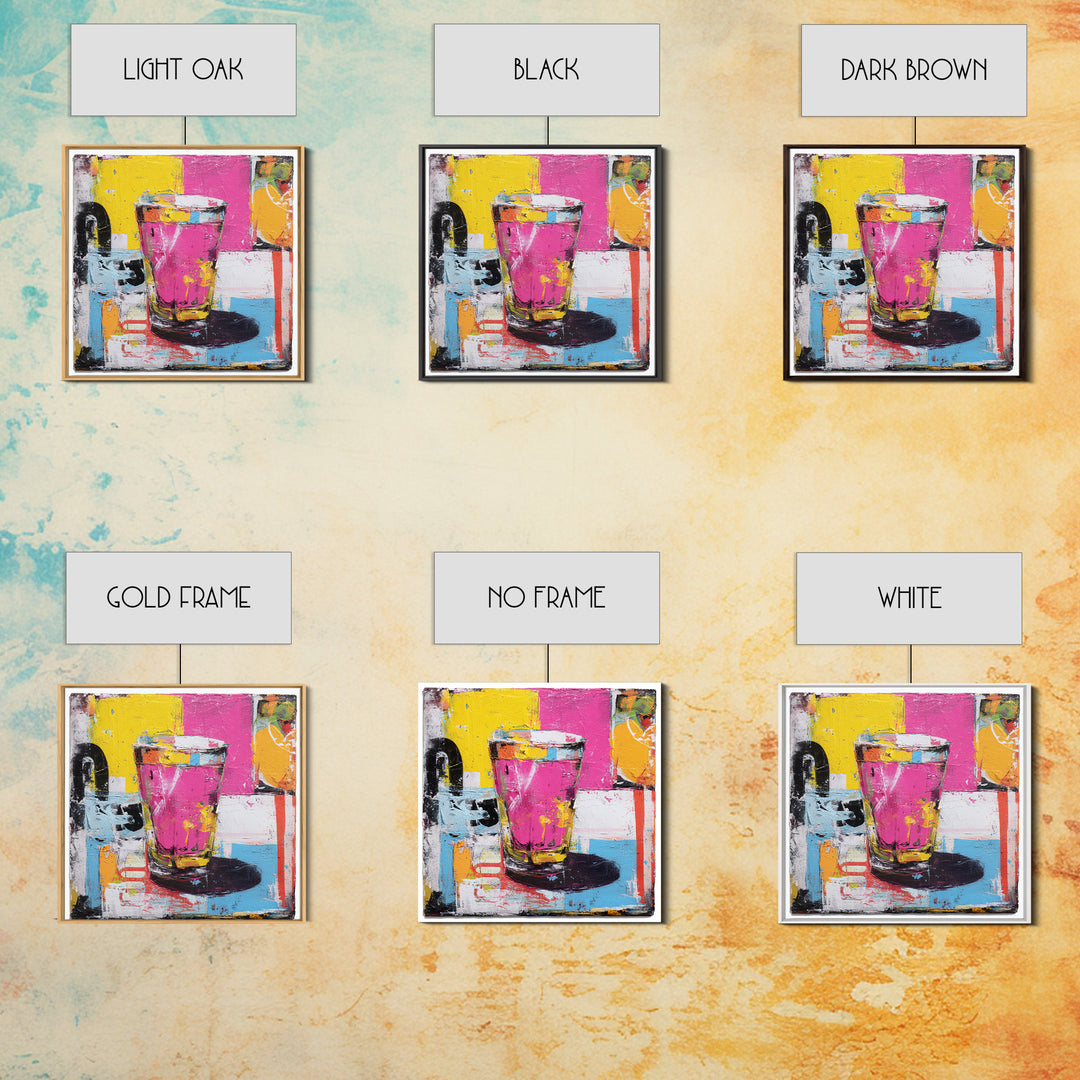 Milkshake Glass with Retro Diner Palette Framed Canvas Print, Pop Art, Art Print, Living Room Decor, Pop, Custom Portrait, POP-1x1-40