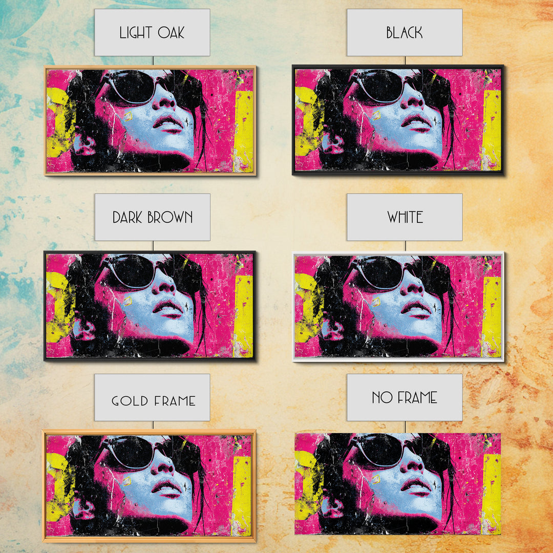 Glamorous Sunglasses Face Framed Canvas Print, Pop Art, Food Art, Living Room Decor, Pop, Fine Art Print, Statement Artwork, POP-2x1-100