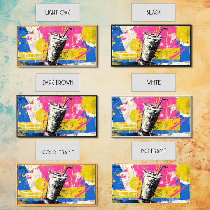 Milkshake Glass with Retro Diner Palette Framed Canvas Print, Pop Art, Art Print, Living Room Decor, Pop, Custom Portrait, POP-2x1-12
