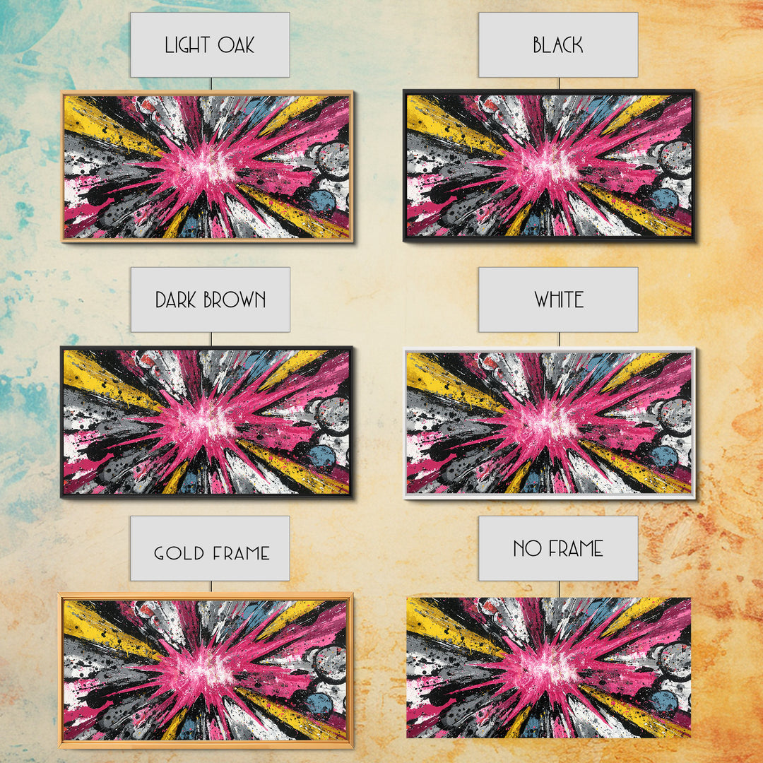 Exploding Starburst Shapes Without Text Framed Canvas Print, Pop Art, Luxury Decor, Living Room Decor, Fine Art, Pop, POP-2x1-6