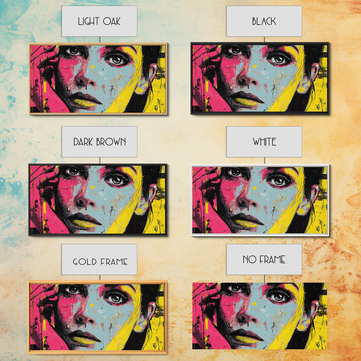Neon Portrait with Thick Black Outlines Framed Canvas Print, Pop Art, Canvas, Living Room Decor, Oil Painting, Pop, Food Art, POP-2x1-72