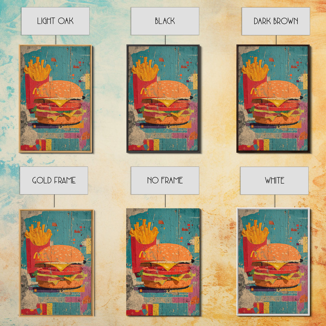 Hamburger and Fries Framed Canvas Print, Pop Art, Wall Decor, Living Room Decor, Abstract Art, Pop, Portrait, Apartment Decor, POP-2x3-17