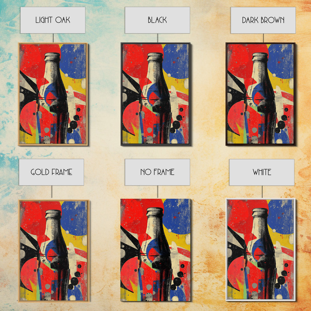 Retro Soda Bottle Framed Canvas Print, Pop Art, Art, Living Room Decor, Abstract Art, Pop, Bedroom Decor, Portrait, POP-2x3-59