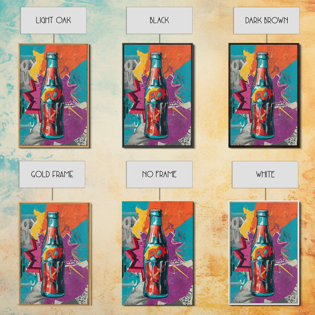Retro Soda Bottle Framed Canvas Print, Pop Art, Abstract Art, Living Room Decor, Pop, Party Decor, 3d Art, Graffiti Art, POP-2x3-83