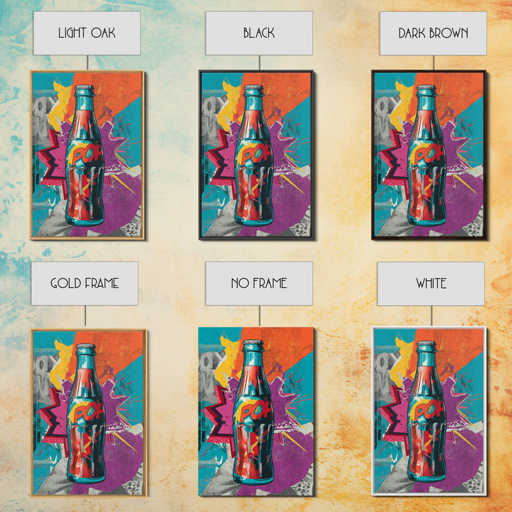 Retro Soda Bottle Framed Canvas Print, Pop Art, Abstract Art, Living Room Decor, Pop, Party Decor, 3d Art, Graffiti Art, POP-2x3-83