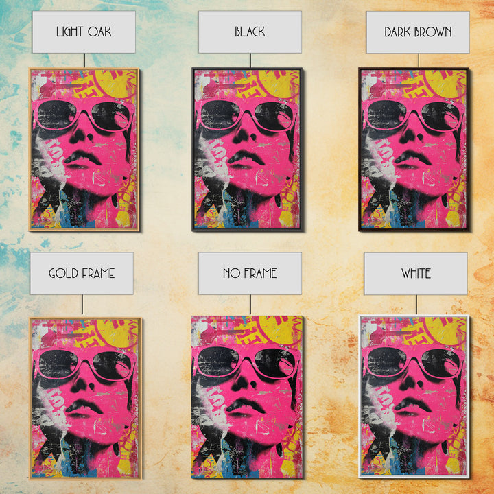 Glamorous Sunglasses Face Framed Canvas Print, Pop Art, Custom Portrait, Living Room Decor, Fine Art, Pop, Mexican Art, POP-2x3-88