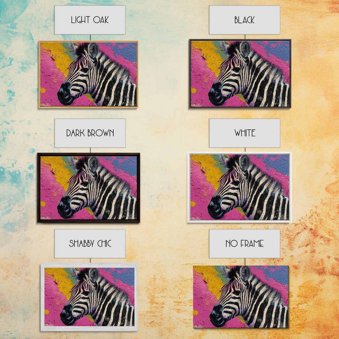 Zebra in Rainbow Pop Pattern Framed Canvas Print, Pop Art, Canvas Painting, Living Room Decor, Watercolor Art, Pop, POP-3x2-41